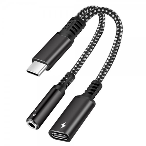 Adapter USB-C till 3.5mm & USB-C Svart