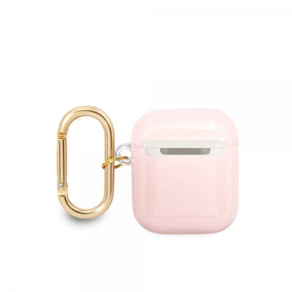 AirPods 1/2 Cover Printed Stripe & Gold Hook Lyserød