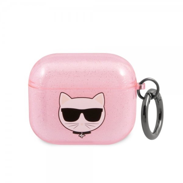 AirPods 3 Cover Embossed Choupette Glitter Lyserød