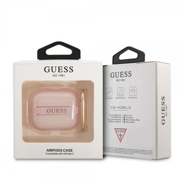 AirPods 3 Cover Printed Stripe & Gold Hook Lyserød