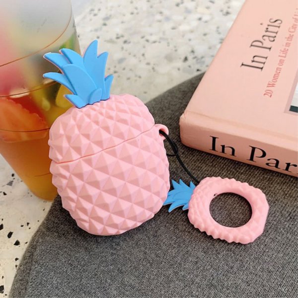 AirPods (1/2) Cover Silikonee 3D Lyserød Ananas