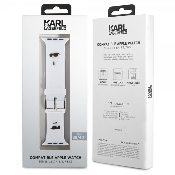 Apple Watch 38/40/41/42mm Armbånd Rubber NFT Karl & Choupette Hvid