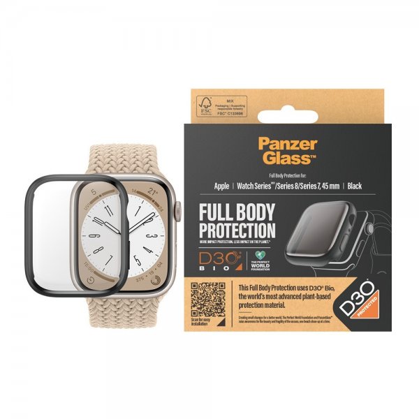 Apple Watch 45mm Cover Skærmbeskyttelse Full Body Protector Sort