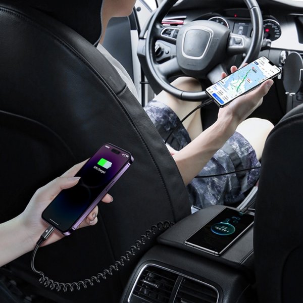 Biloplader 60W Car Charger with Spring Cable