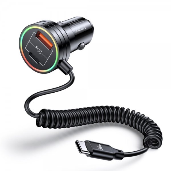 Biloplader 60W Car Charger with Spring Cable