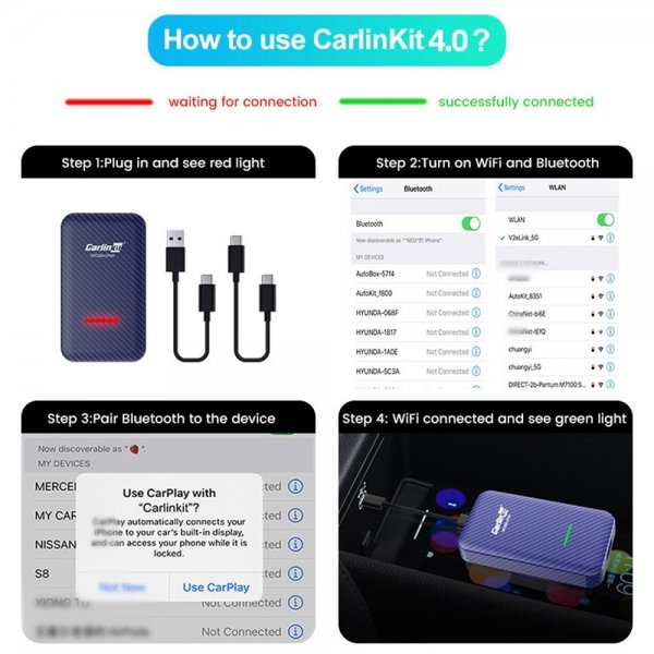 4.0 Apple Carplay/Android Auto Trådløs Adapter