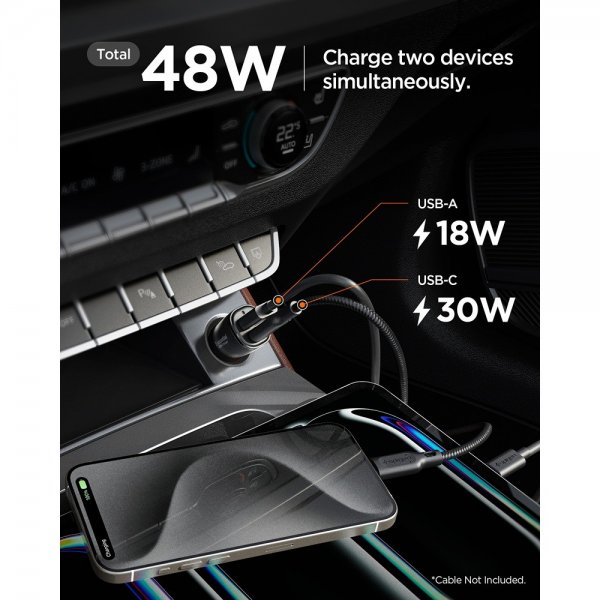 Essential Biloplader 48W 1xUSB-C 1xUSB-A Sort