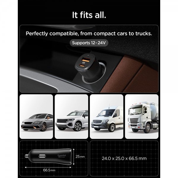 Essential Biloplader 48W 1xUSB-C 1xUSB-A Sort