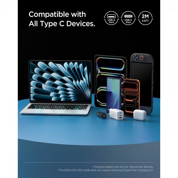 Essential Kabel USB-A/USB-C 60W 2m Hvid