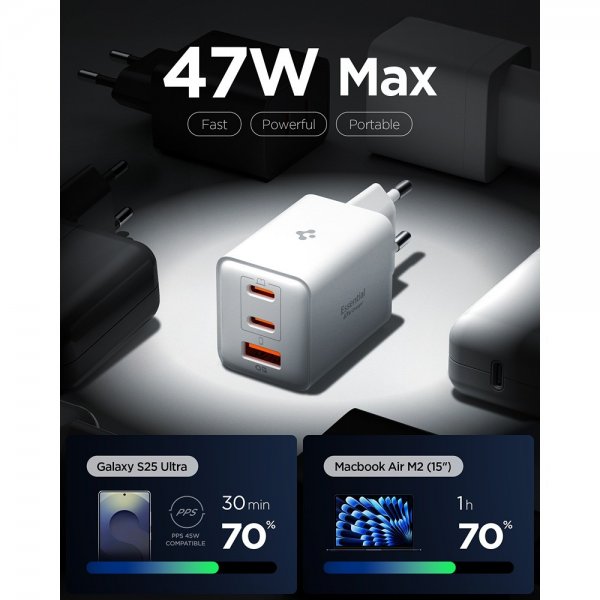 Essential Oplader 47W 2xUSB-C 1xUSB-A Hvid