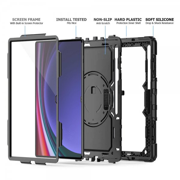 Samsung Galaxy Tab S9 Ultra Cover Rainproof Rugged Case Hand Strap Kickstand