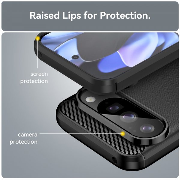 Google Pixel 10/Pixel 10 Pro Cover Børstet Karbonfibertekstur Sort