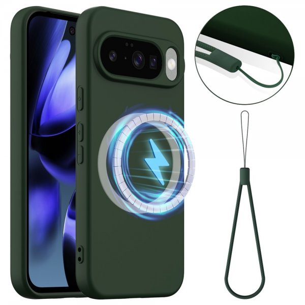 Google Pixel 10/Pixel 10 Pro Cover med Strop Silikone MagSafe Mørkegrønn