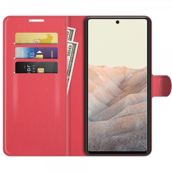Google Pixel 6 Etui Litchi Rød