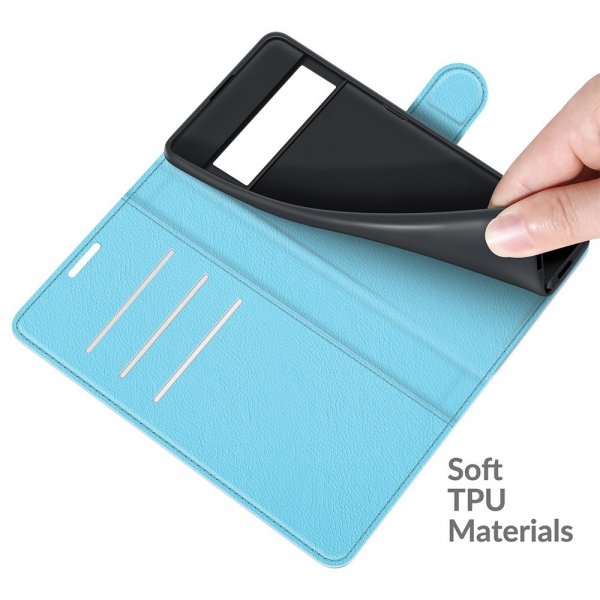 Google Pixel 6 Pro Etui Litchi Blå