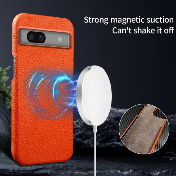 Google Pixel 7a Cover Ægte Læder MagSafe Lyserød