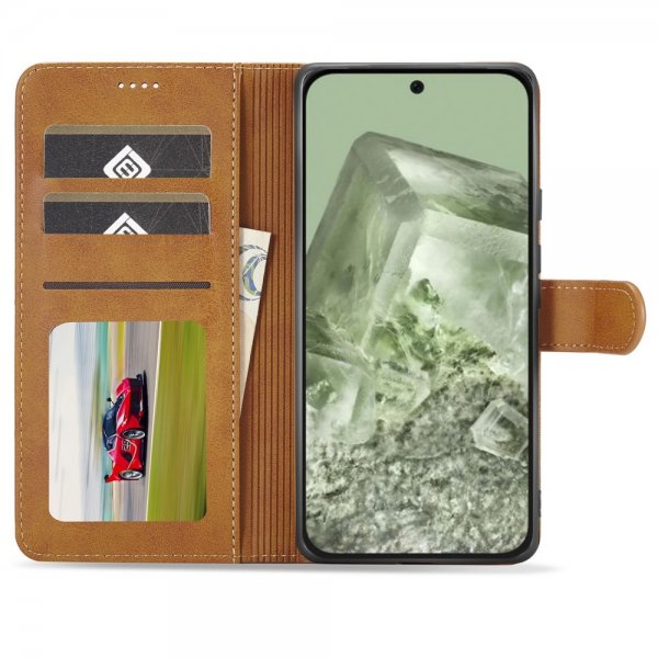 Google Pixel 8a Etui med Kortholder Stativfunktion Brun