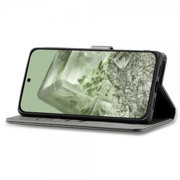 Google Pixel 8a Etui med Kortholder Stativfunktion Grå