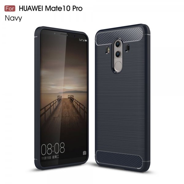 Huawei Mate 10 Pro Skal TPU Borstad och Kolfiber Design Mörkblå