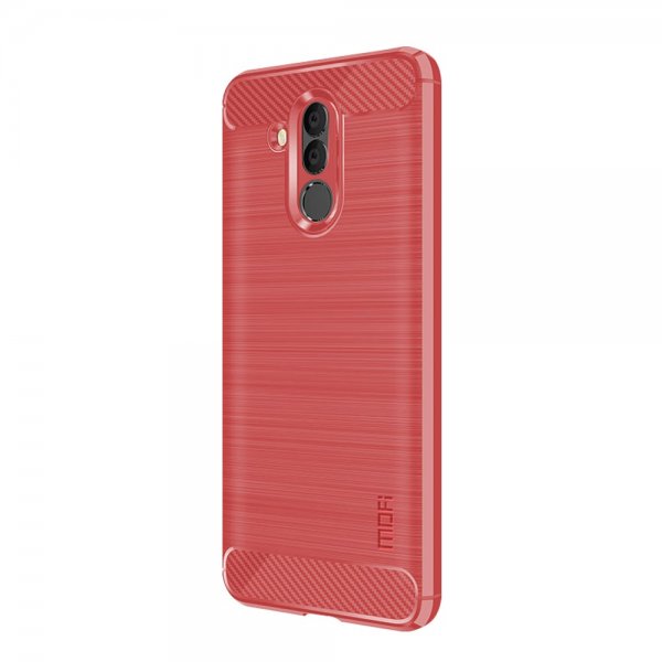 Huawei Mate 20 Lite Cover TPU Børstet Kulfiber Design Rød