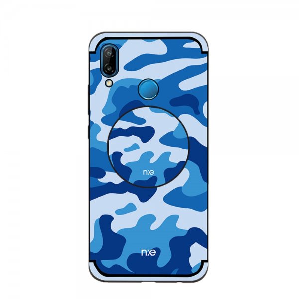 Huawei P20 Lite Cover med Stativ Camouflage TPU Blå
