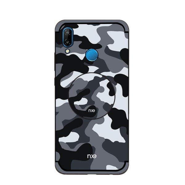 Huawei P20 Lite Cover med Stativ Camouflage TPU Grå