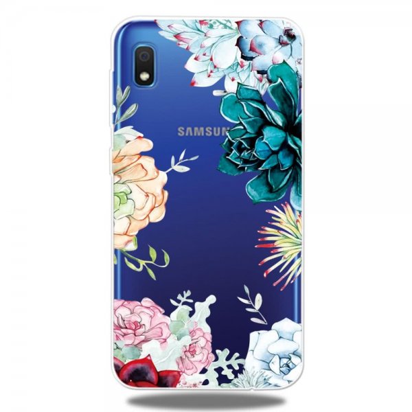 Samsung Galaxy A10 Cover TPU Motiv Flera Blommor Transparent