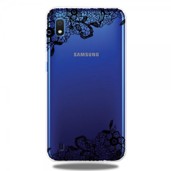Samsung Galaxy A10 Cover TPU Motiv Sort LaceMønster Transparent