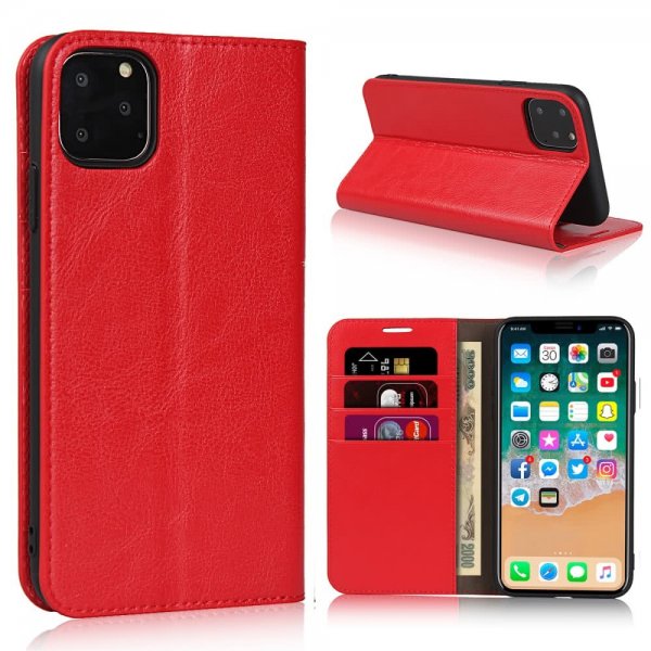 iPhone 11 Pro Plånboksetui Kortholder Ægte Læder Rød