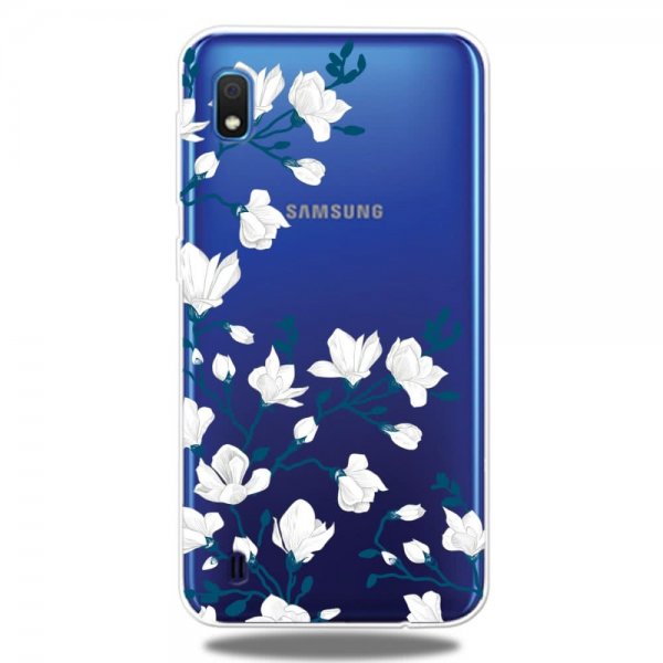 Samsung Galaxy A10 Cover TPU Motiv Hvid Blomma Transparent