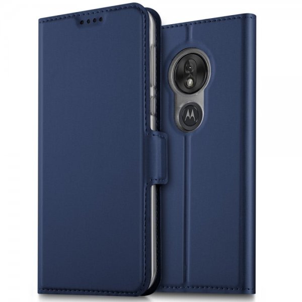 Motorola Moto G7 Play Etui Flip Case Kortholder PU-læder Mørkeblå