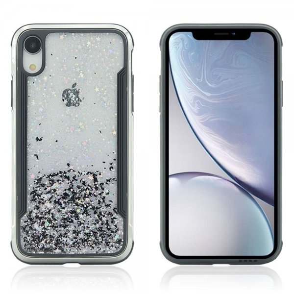 iPhone Xr Cover Hård Plastikik Transparent Glitter Sort