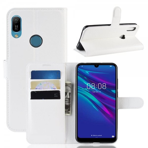 Huawei Y6 2019 Plånboksetui Litchi PU-læder Hvid