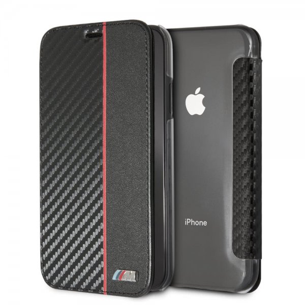 iPhone Xr Etui med Kortholder Red Stripe Kulfibertekstur Sort
