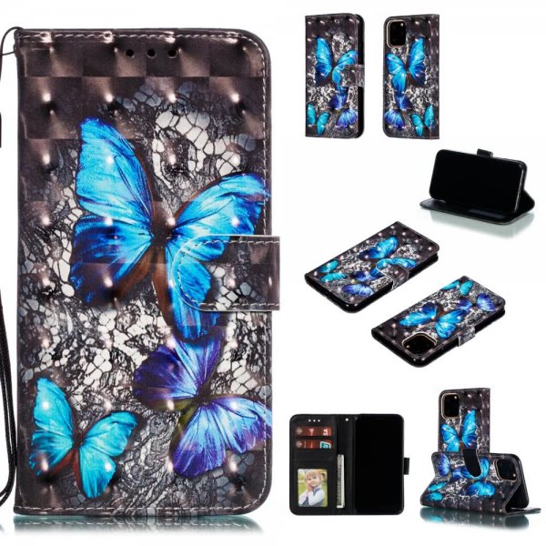 iPhone 11 Pro Plånboksetui Kortholder Motiv Blåa Fjärilar