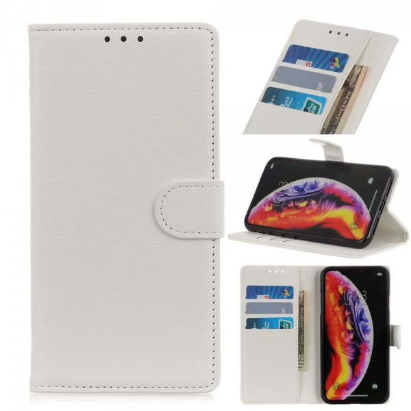Samsung Galaxy A10 Plånboksetui Litchi Kortholder Hvid