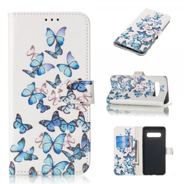 Samsung Galaxy S10 Plus Plånboksetui Kortholder Motiv Blåa Fjärilar