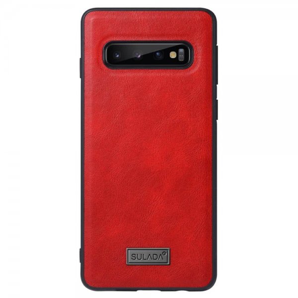 Samsung Galaxy S10 Cover Ægte Læder TPU Rød
