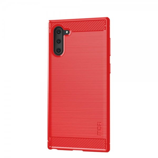 Samsung Galaxy Note 10 Cover TPU Børstet Kulfibertekstur Rød