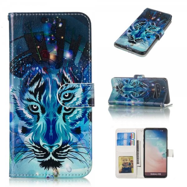 Samsung Galaxy S10 Plånboksetui Kortholder Motiv Blå Tiger