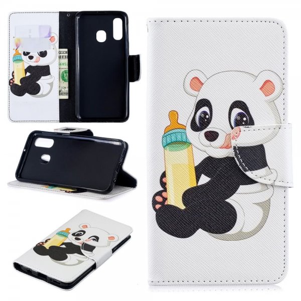 Samsung Galaxy A40 Plånboksetui PU-læder Motiv Panda med Nappflaska