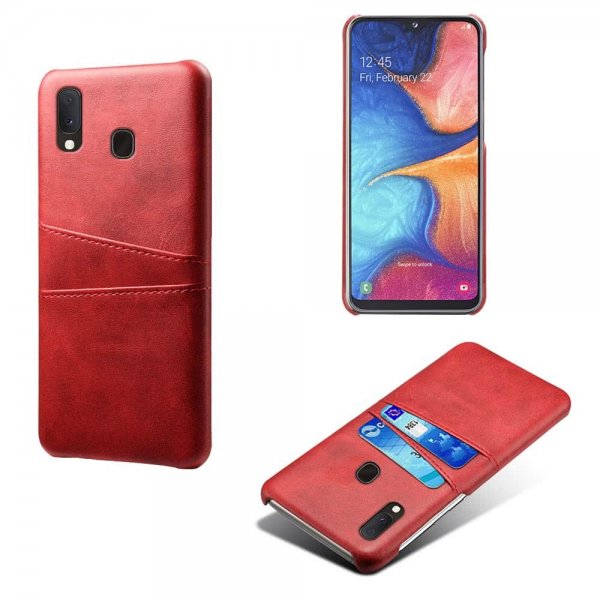 Samsung Galaxy A20E Cover Kortholder PU-læder Rød