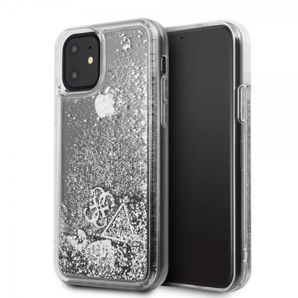iPhone 11 Cover Glitter Hearts Sølv