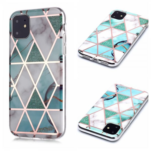 iPhone 11 Cover Marmor Hvid Cyan