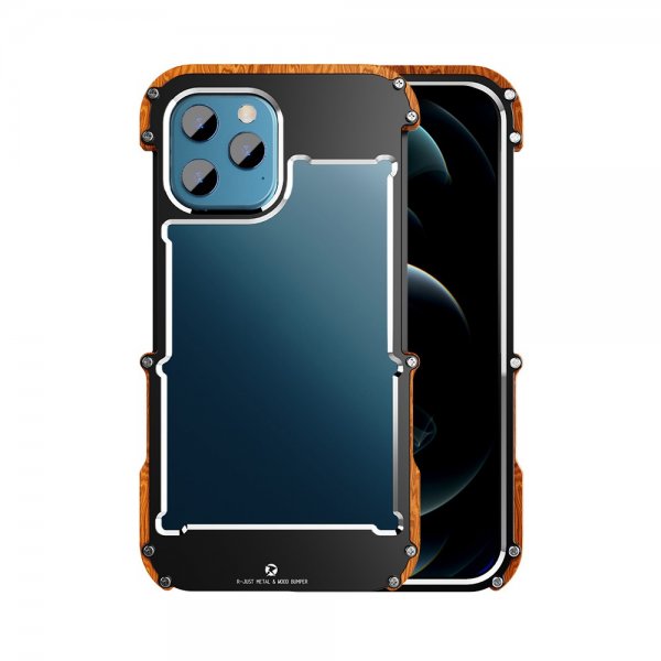 iPhone 12/iPhone 12 Pro Cover Wood & Metal Bumper Sort Brun