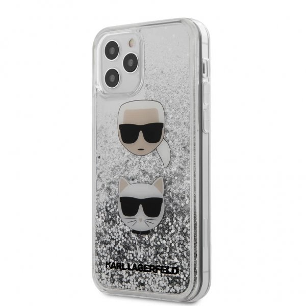 iPhone 12/iPhone 12 Pro Cover Liquid Glitter Karl & Choupette Sølv