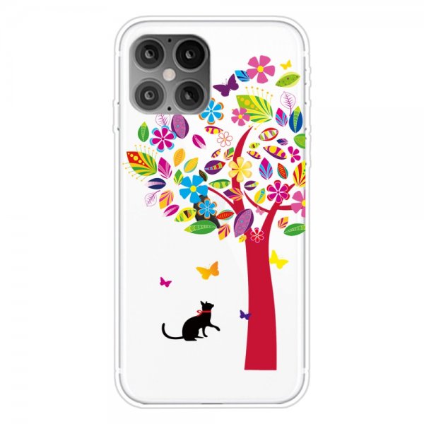 iPhone 12/iPhone 12 Pro Cover Motiv Färgglatt Træd Katt