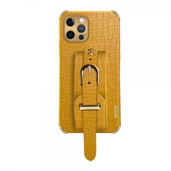 iPhone 12 Pro Cover med Strop Krokodillemønster Gul