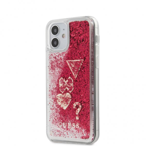 iPhone 12 Mini Cover Liquid Glitter Charms Raspberry