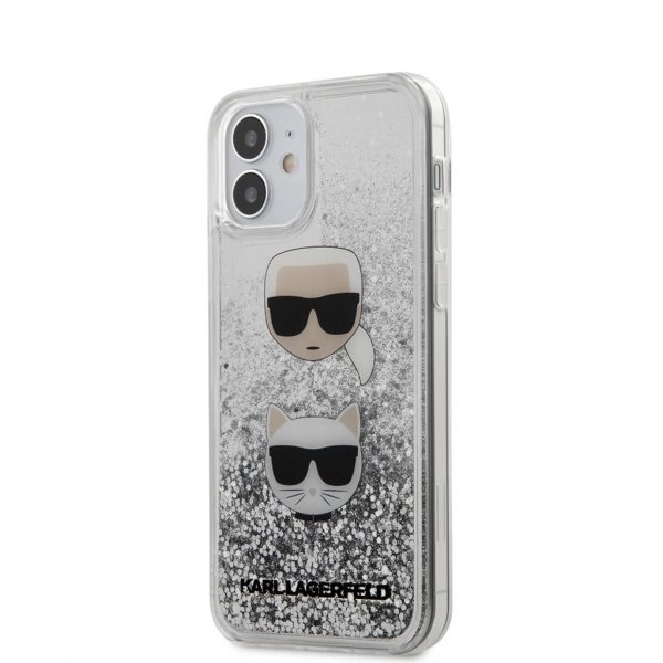 iPhone 12 Mini Cover Liquid Glitter Karl & Choupette Sølv